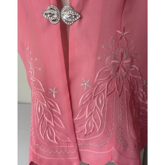 VTG Clara Sheer Embroidered Blouse Jacket Top w/ Rhinestone Clasp Old Money USA - Picture 5 of 7